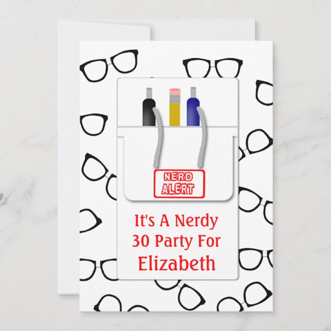 Nerd Glasses Pocket Protector Nerd Theme Party Invitation (Front)