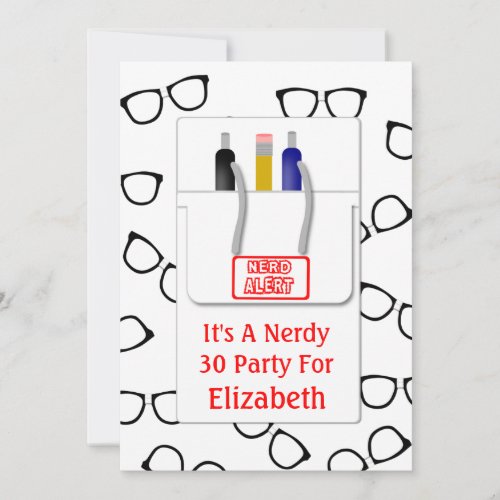 Nerd Glasses Pocket Protector Nerd Theme Party Personalized Invites