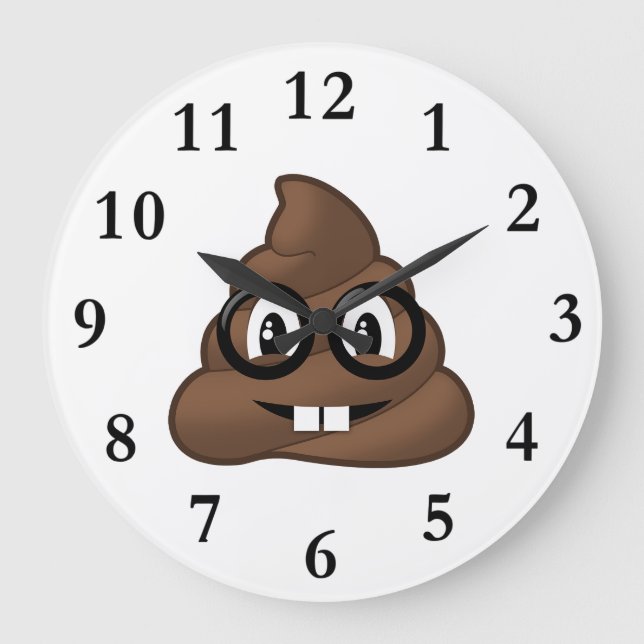 Nerd Glasses Poop Emoji Large Clock (Front)