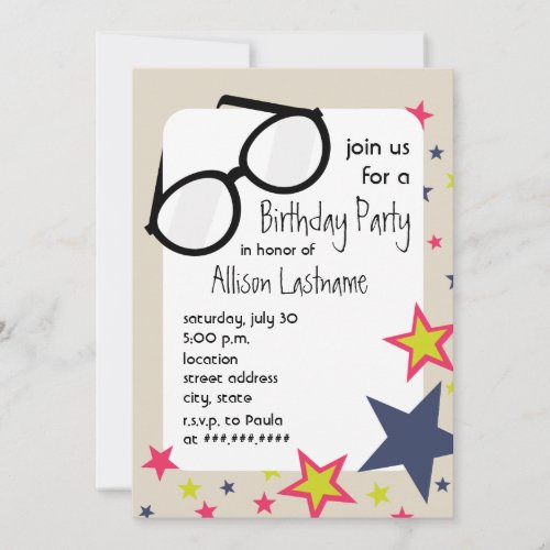 Nerd Glasses &amp; Stars Birthday Party Invitation