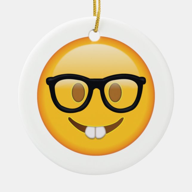 Nerd with Glasses - Emoji Ceramic Ornament (Front)