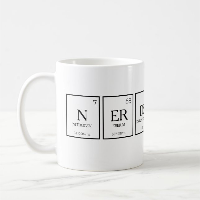 Nerds periodic table elements chemistry humor coffee mug (Left)