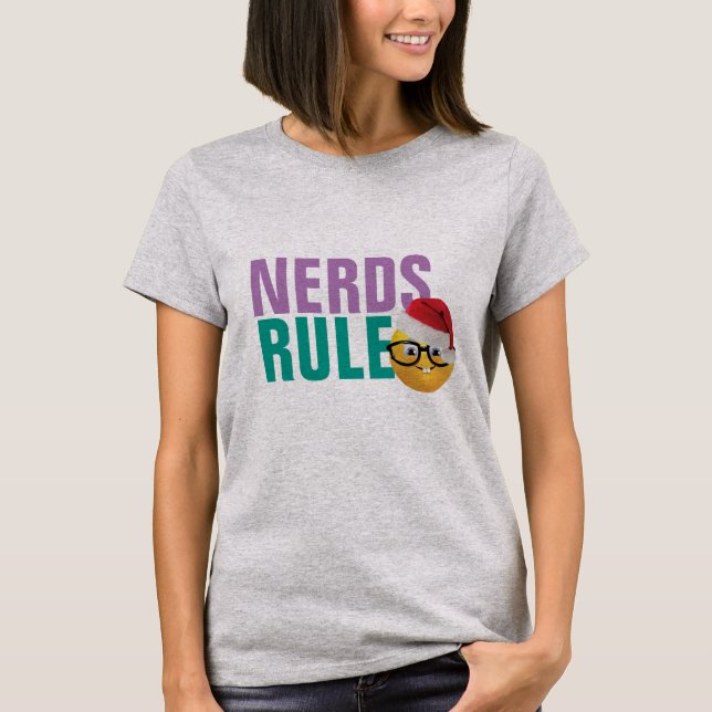 nerds rule geek emoji in santa hat chrirtmas funny T-Shirt (Front)