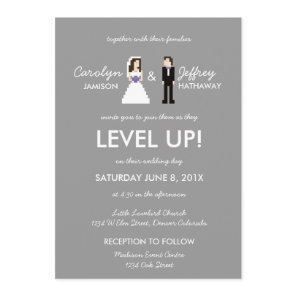 Nerdy 8-Bit Bride & Groom Wedding Invitation