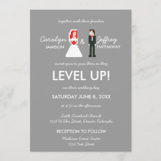 Nerdy 8-Bit Bride & Groom Wedding Invitation