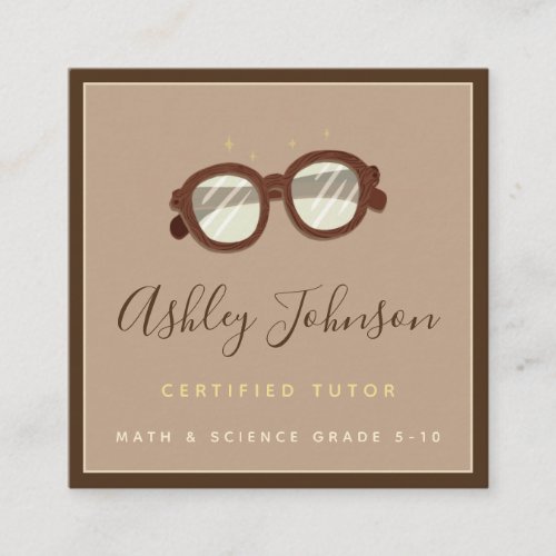 Nerdy Antique Vintage Glasses Certified Kids Tutor Square Business Card