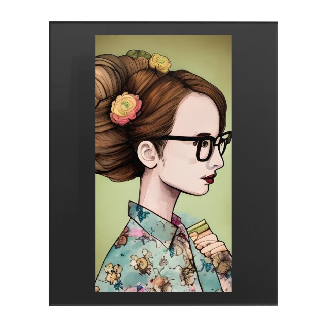 Nerdy Asian Girl Holding Books Acrylic Print (Front)