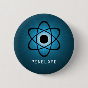 Nerdy Atomic Button, Blue Pinback Button