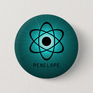 Nerdy Atomic Button, Teal Pinback Button