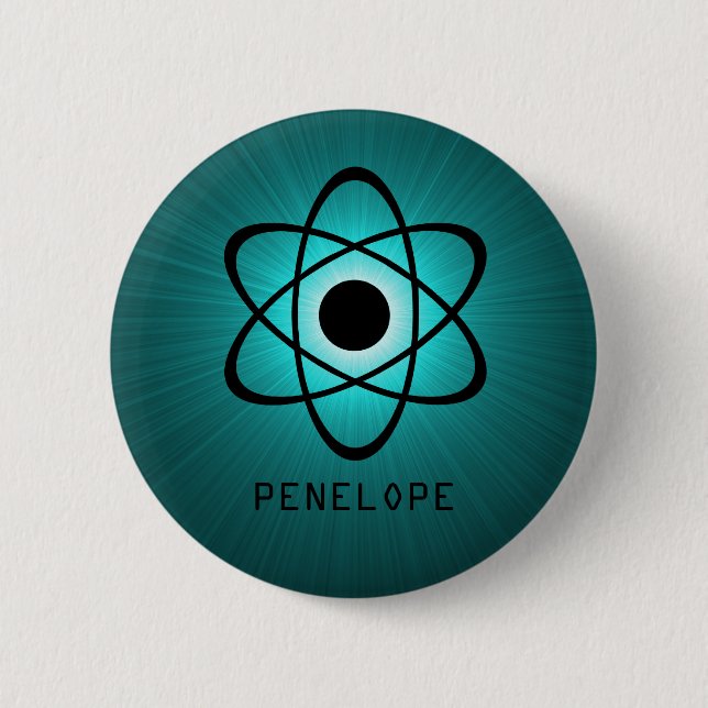 Nerdy Atomic Button, Teal Pinback Button (Front)