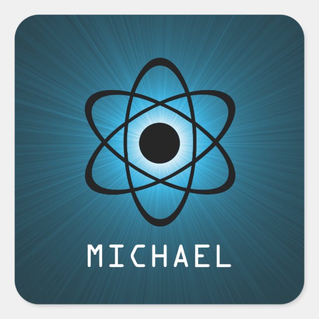 Nerdy Atomic Customizable Stickers, Blue Square Sticker (Front)