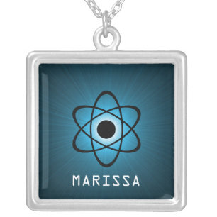 Nerdy Atomic Necklace, Blue Silver Plated Necklace