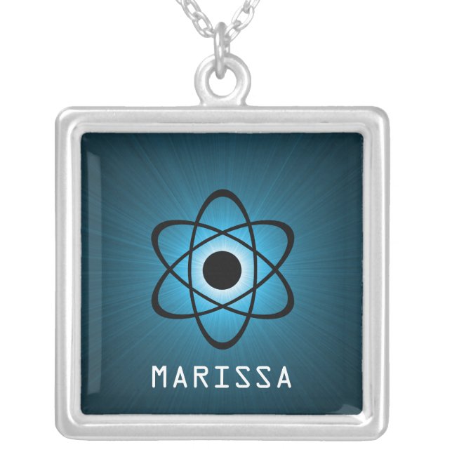 Nerdy Atomic Necklace, Blue Silver Plated Necklace (Front)