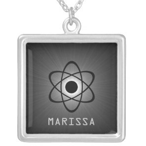 Nerdy Atomic Necklace, Gray Silver Plated Necklace