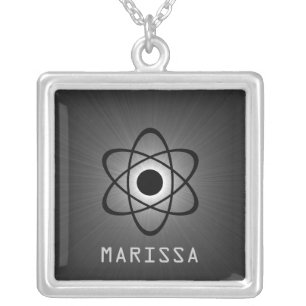 Nerdy Atomic Necklace, Gray Silver Plated Necklace