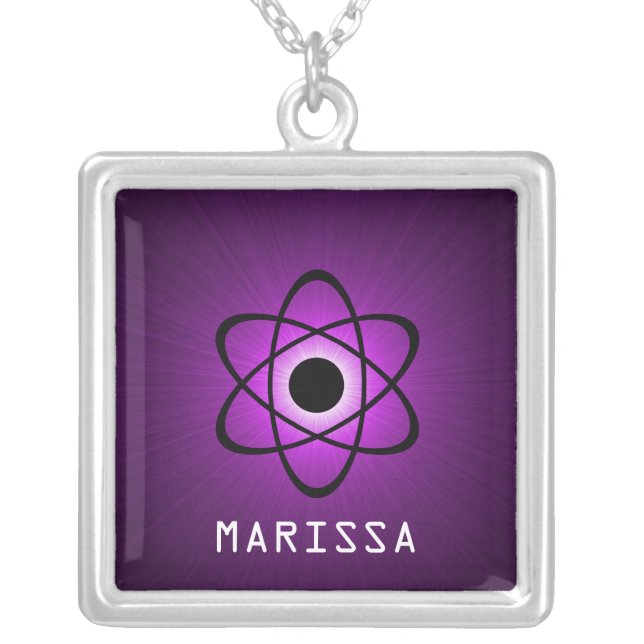 Nerdy Atomic Necklace, Purple Silver Plated Necklace (Front)