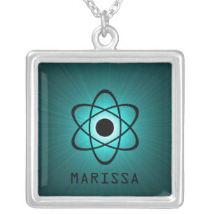 Nerdy Atomic Necklace, Teal Silver Plated Necklace