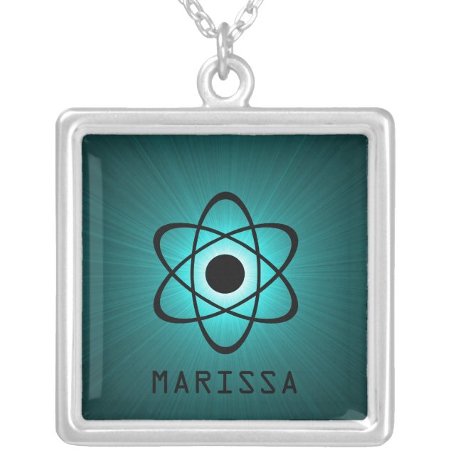 Nerdy Atomic Necklace, Teal Silver Plated Necklace (Front)
