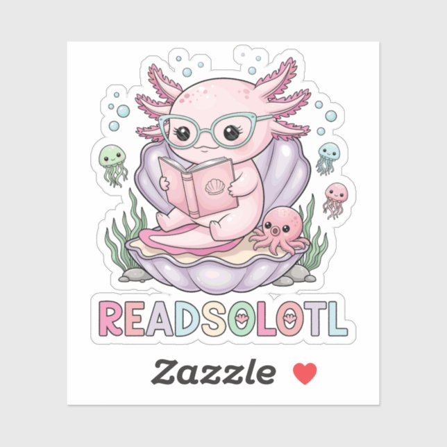 Nerdy Axolotl Reading Book Sticker (Sheet)