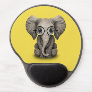 Nerdy Baby Elephant Wearing Glasses Gel Mouse Pad