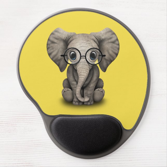 Nerdy Baby Elephant Wearing Glasses Gel Mouse Pad (Front)