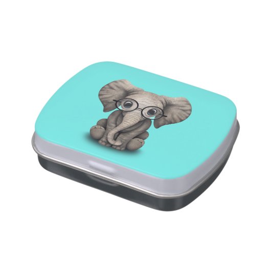 Nerdy Baby Elephant Wearing Glasses Jelly Belly Candy Tin (Side)