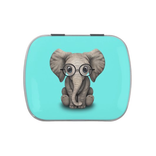 Nerdy Baby Elephant Wearing Glasses Jelly Belly Candy Tin (Top)