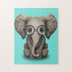 Nerdy Baby Elephant Wearing Glasses Jigsaw Puzzle