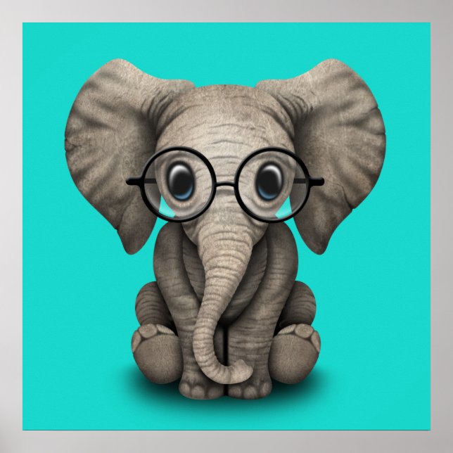 Nerdy Baby Elephant Wearing Glasses Poster (Front)