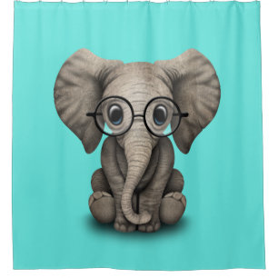 Nerdy Baby Elephant Wearing Glasses Shower Curtain