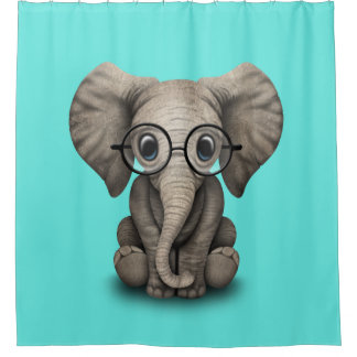 Nerdy Baby Elephant Wearing Glasses Shower Curtain