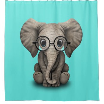 Nerdy Baby Elephant Wearing Glasses Shower Curtain by crazycreatures at Zazzle