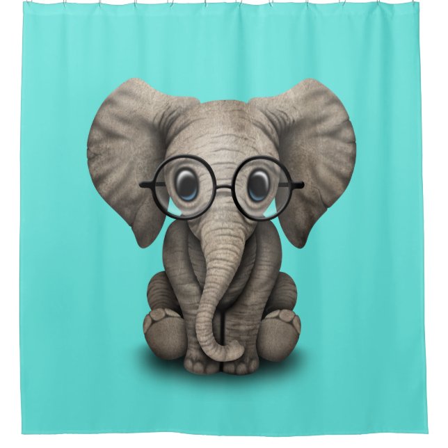 Nerdy Baby Elephant Wearing Glasses Shower Curtain (Front)