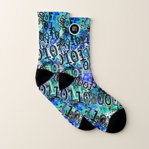 Nerdy Binary Code Blue Personalized Socks
