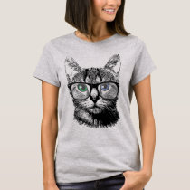 Nerdy Cat Hipster Kitten in Glasses T-Shirt