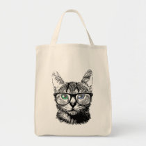 Nerdy Cat Hipster Kitten in Glasses Tote Bag
