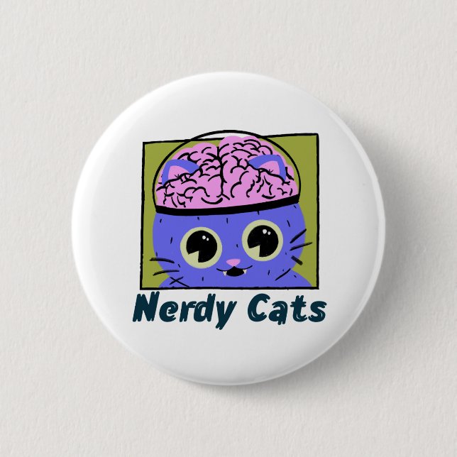 Nerdy Cats, Brain Design Button (Front)