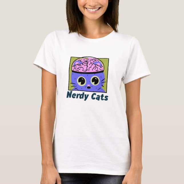 Nerdy Cats, Brain Design T-Shirt (Front)