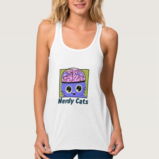 Nerdy Cats, Brain Design Tank Top (Front)