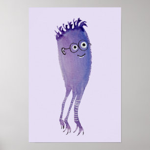 Nerdy Character Funny Cute Geek Purple Poster