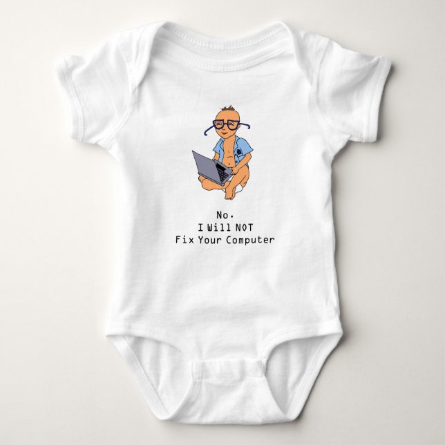 Nerdy Computer Baby Tan Skin Baby Bodysuit (Front)