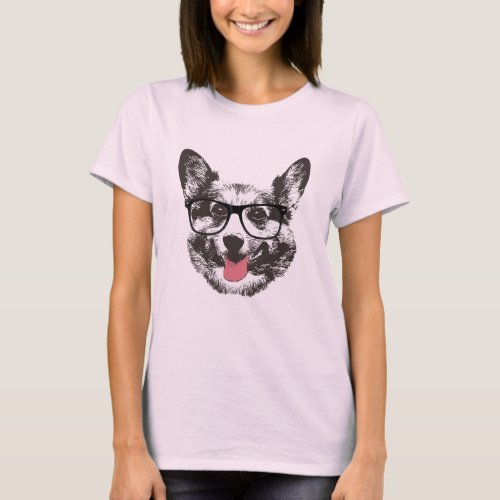 Nerdy Corgi Hipster Dog T_Shirt