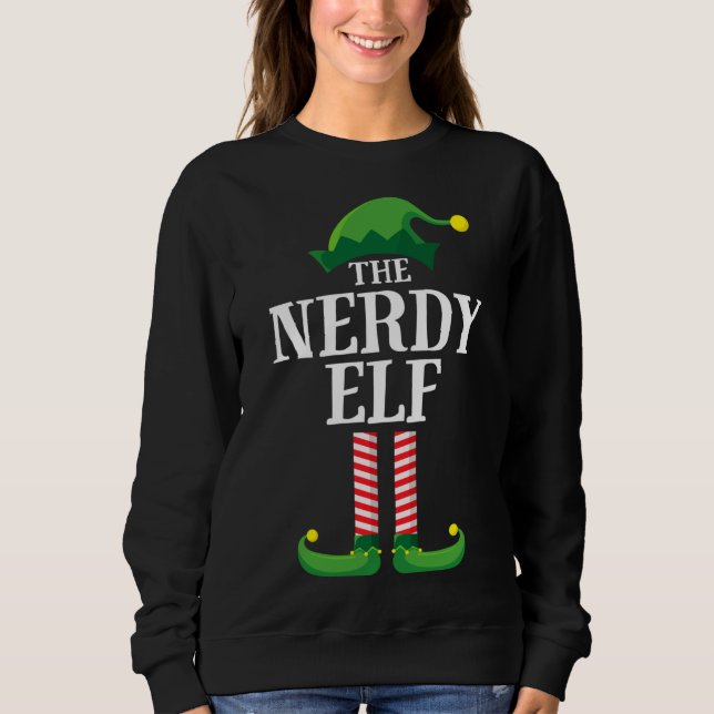 Nerdy Elf Matching Family Group Christmas Party Sweatshirt (Front)