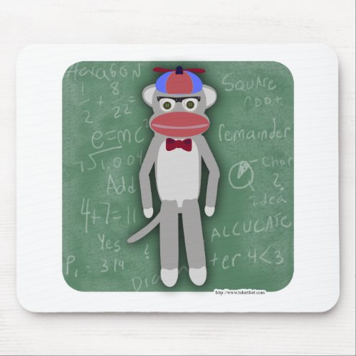 Nerdy Fifties Cool Fun Sock Monkey Cartoon Art Mouse Pad