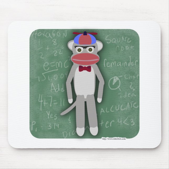 Nerdy Fifties Cool Fun Sock Monkey Cartoon Art Mouse Pad (Front)