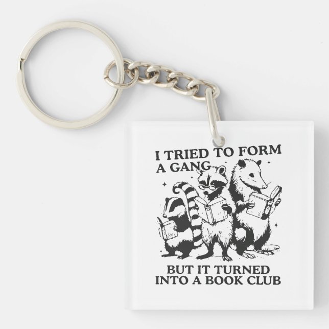 Nerdy Forest Animals Reading Club Illustration Keychain (Front)