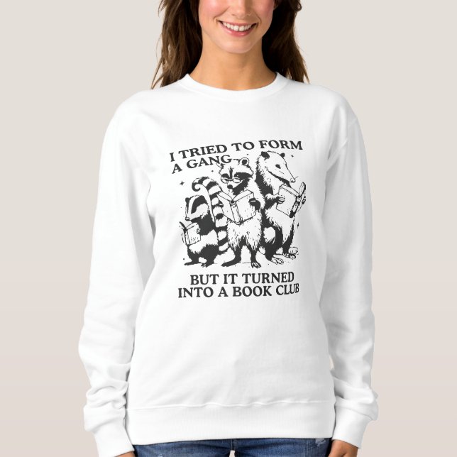 Nerdy Forest Animals Reading Club Illustration Sweatshirt (Front)