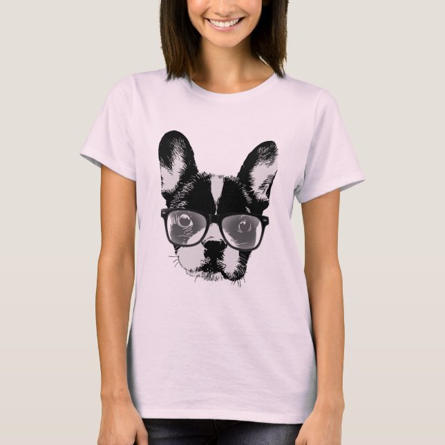 Nerdy French Bulldog Cute Dog T-Shirt (Front)