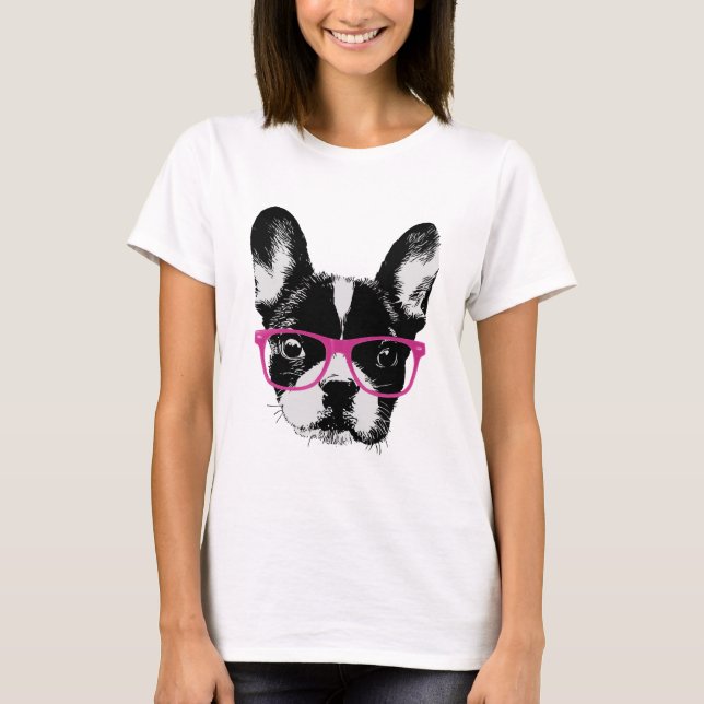 Nerdy French Bulldog Mom Hipster T-Shirt (Front)