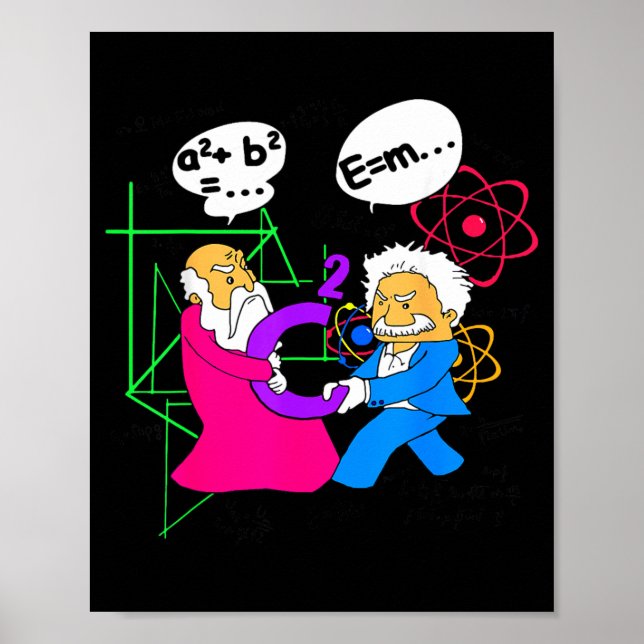 Nerdy Funny Pythagoras Fighting Over C Squared Poster (Front)